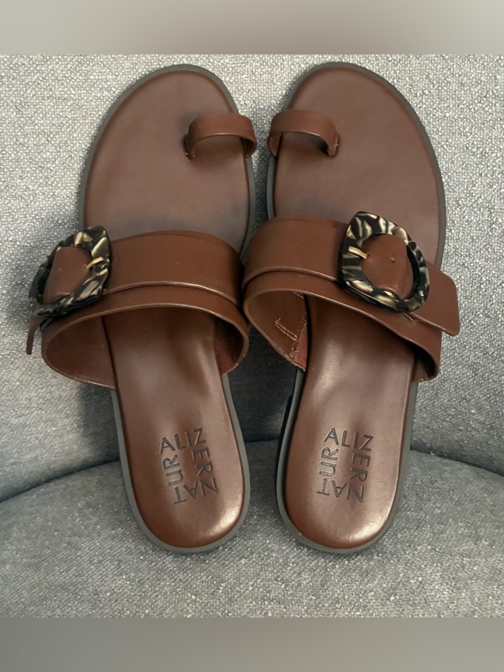 Naturalizer Finola Leather Slide Sandal Brown Cinnamon, Size 8M